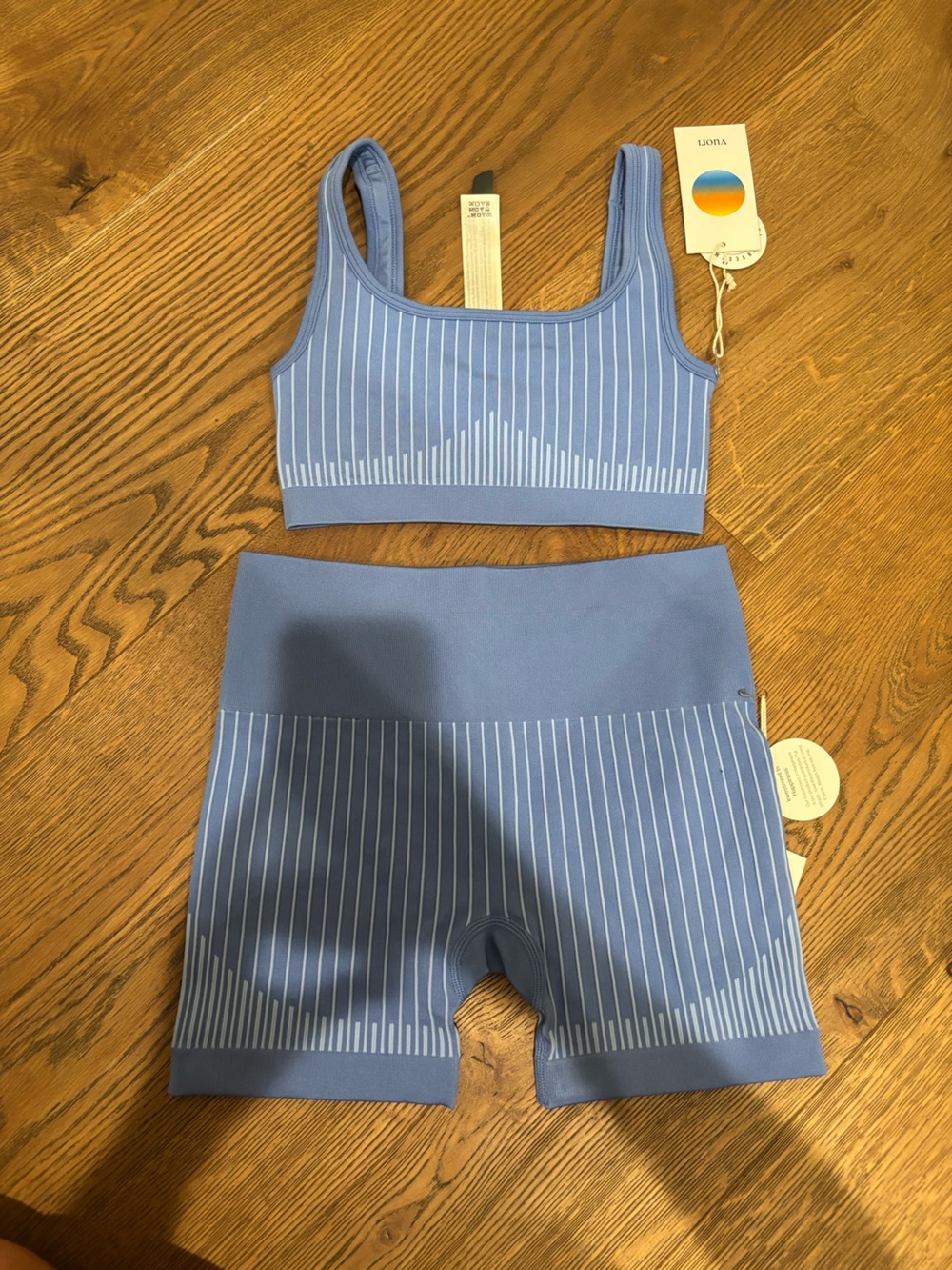 Viori Ribbed Violet Blue Bike Shorts and Sports Bra Set
